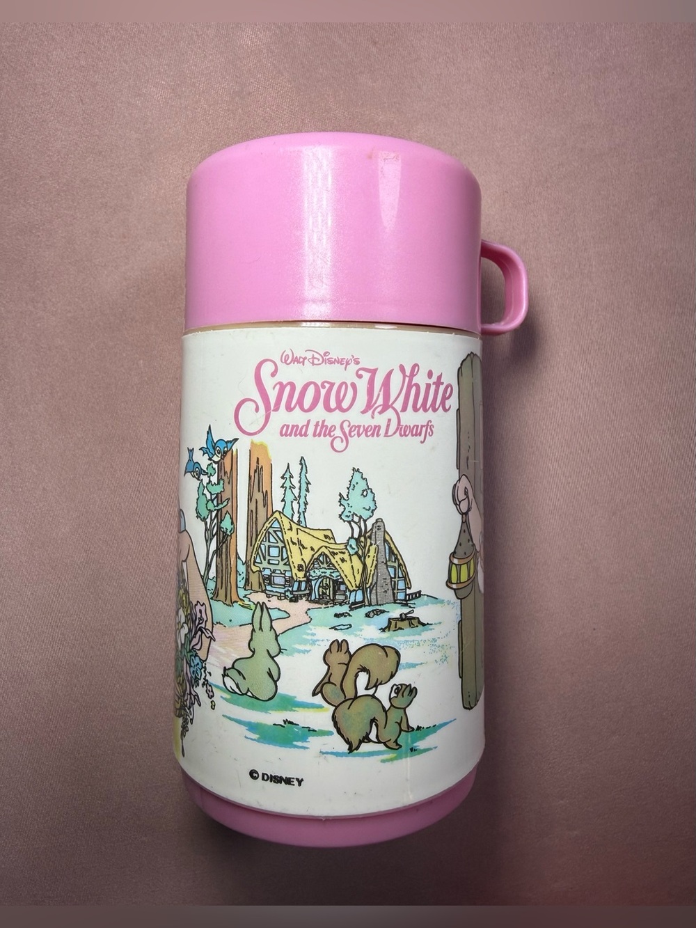 Vintage Aladdin Disney Pink Snow White and the Seven Dwarfs Pink Thermos Bottle